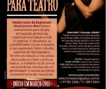 FABIANA LÓRENT Ministrará Curso de EXPRESSÃO VOCAL PARA ATORES DE TEATRO no Espaço Capitu